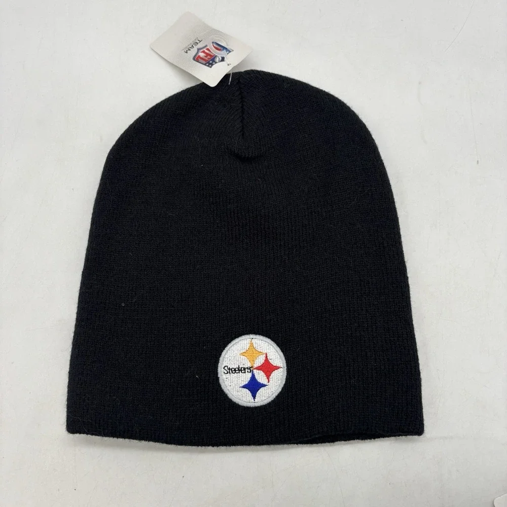 PITTSBURGH STEELERS Beanie Hat OSFA Knit Black Uncuffed Embroidered NWT